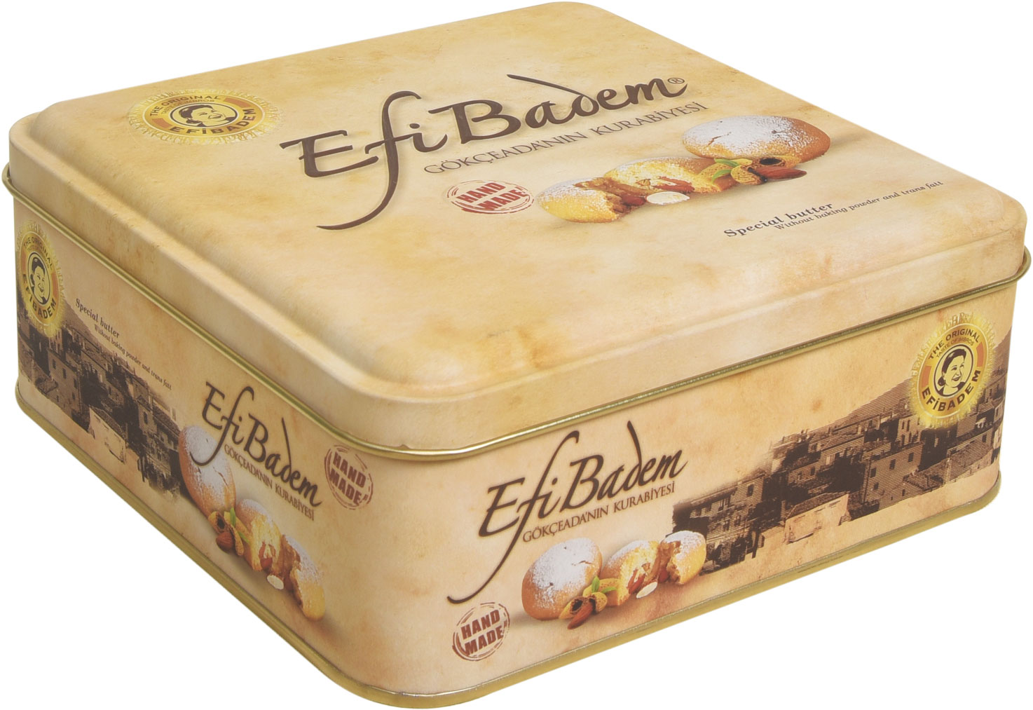 Efi Badem - 160x160x60 h. - Metal Teneke Kutu - Kare - Gıda – Kurabiye